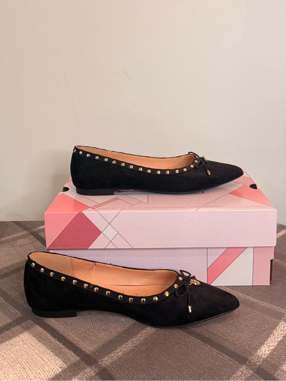 Tahari Black Studded Pointed-Toe Ballet Flats